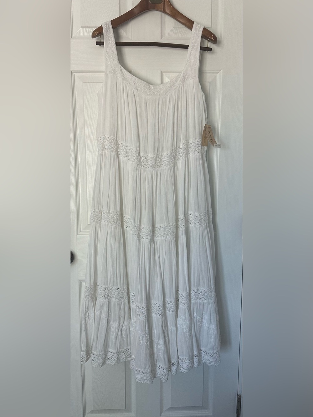 Denim & Supply Ralph Lauren White Lace-Trim tier Maxi Dress boho Large discontin - Picture 12 of 16